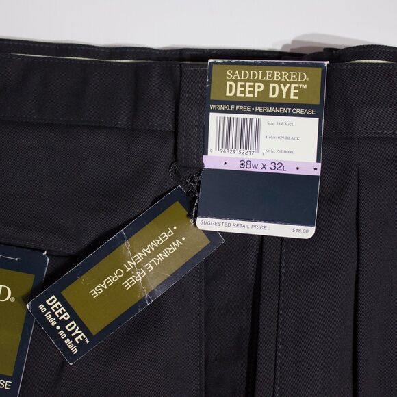 NWT Saddlebred 100% Cotton Pleated Cuffed Black Pants Men Size 38x32 (A6) - Picture 6 of 10
